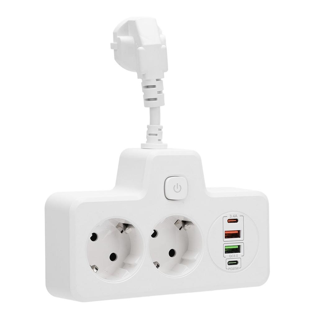 Vícenásobná zásuvka s vypínačem Zásuvkový adaptér 2cestný se 2 USB 2 Typ C 6 v 1 Distribuce