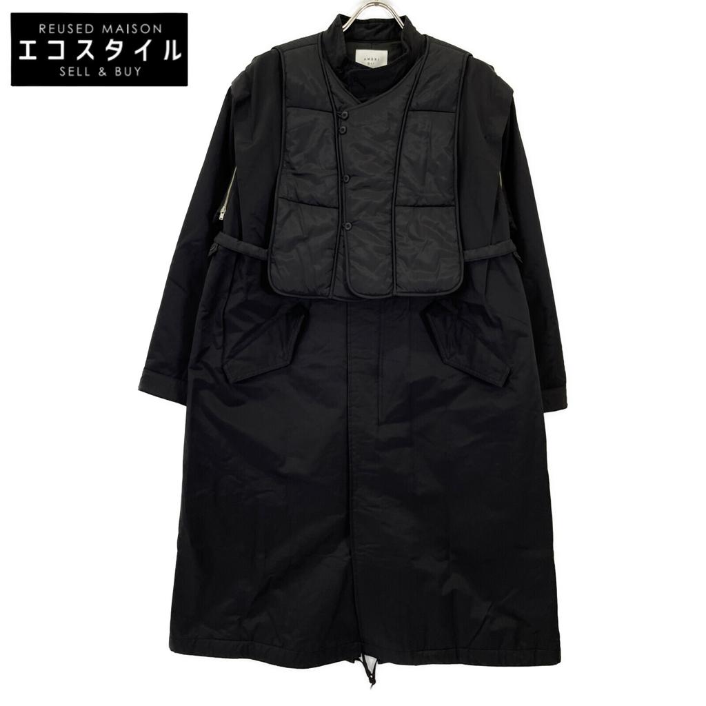 AMERI 01320720740 Black Nylon Manyway Quilted Mod Coat Coat S blackUsed