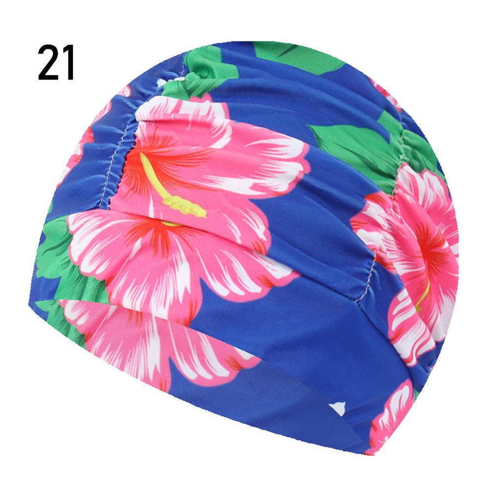 Shower Cap Elastic Nylon Turban Flowers Printed Swimming Cap Pool Bathing Hat Long Hair Protect Waterproof Hats for Men Women