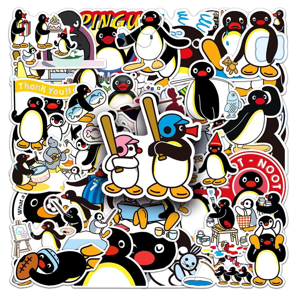 Pingu Penguin Family Waterproof Stickers: Cute Cartoon Animals for Decor, Phone Cases, Planners, 50 Sheets