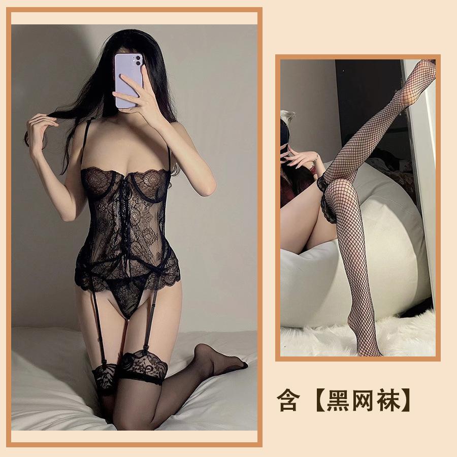 Sexy Underwear, Sexy Lace One-piece Women's Suspender, Pure Desire, Perspective Steel Ring, Lace-up Vest, Cute Woman