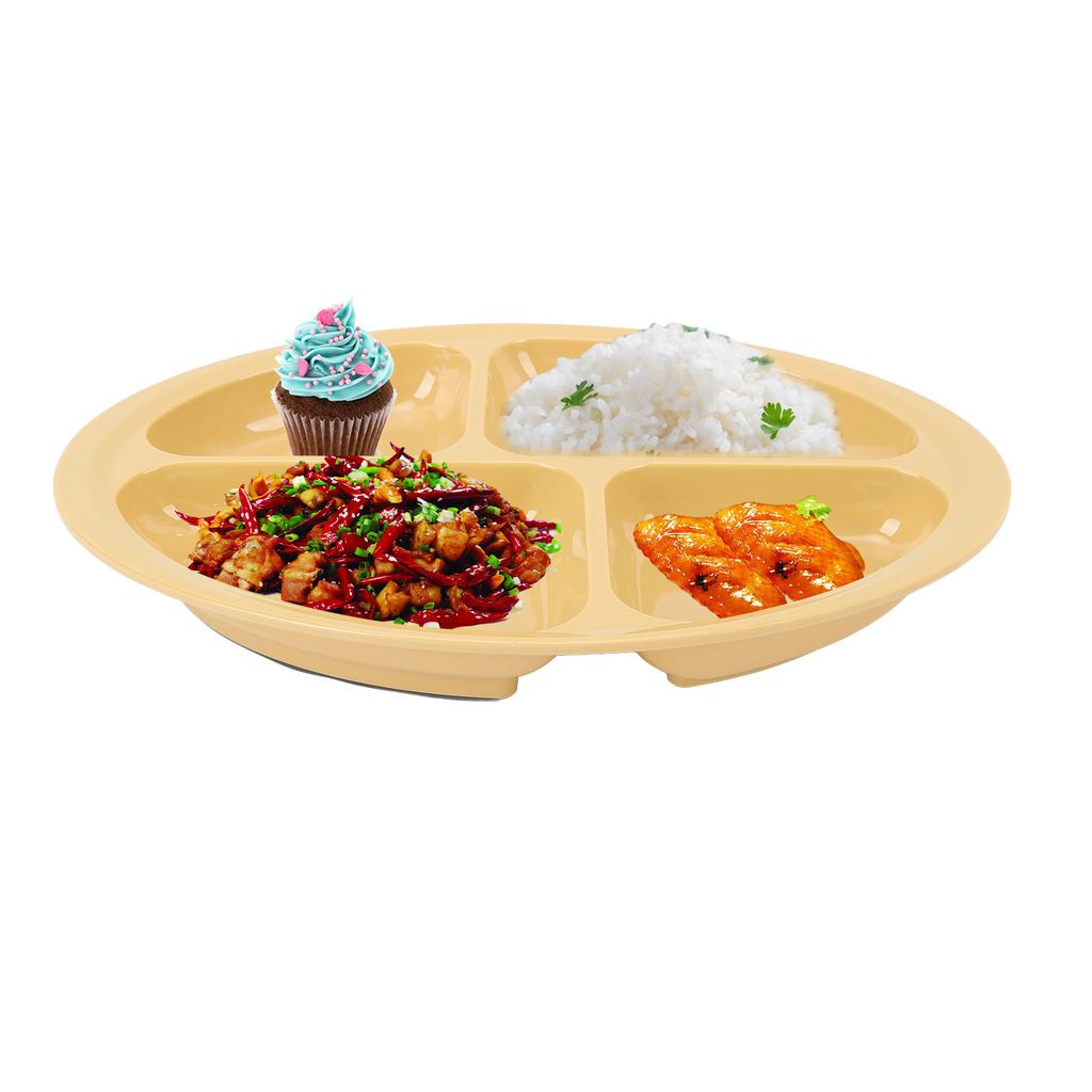 Divider Plate 4 Compartments Anti Slip Mat Round Portion Control Section Plate for Children Elderly Disabled