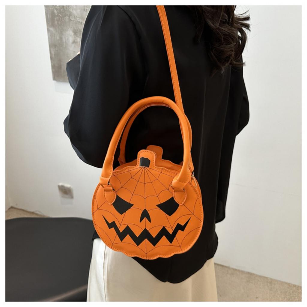 Halloween, Bags, Contrasting Colors, Women's Bags, Single Shoulder Bags, Small Round Bags, Funny Bags, Pumpkin Bags