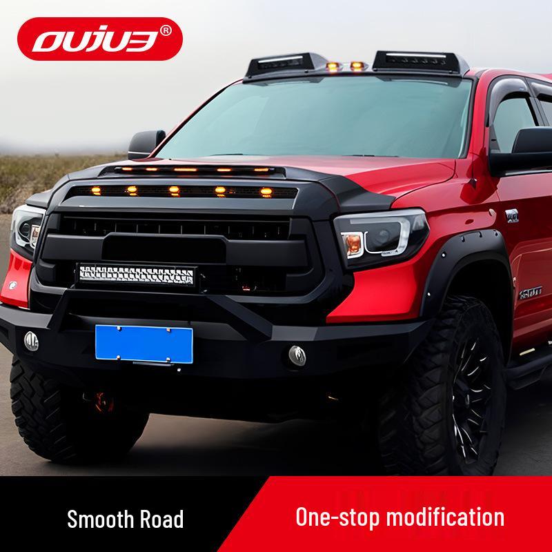 Toyota Tundra Off-road Sand & Gravel Deflector Rain Visor & Yellow Spotlight Decoration Accessory.