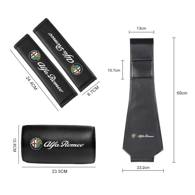 Car Stickers For Alfa Romeo Car Leather Headrest Pillowcase Seat Belt Shoulder Pad For Alfa Romeo 4C 159 Spider Giulia Giulietta