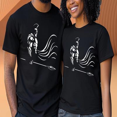Krieger T-Shirt Unisex Spartanischer Helm Griechischer Gladiator Speer Kühne Grafik Geschenk