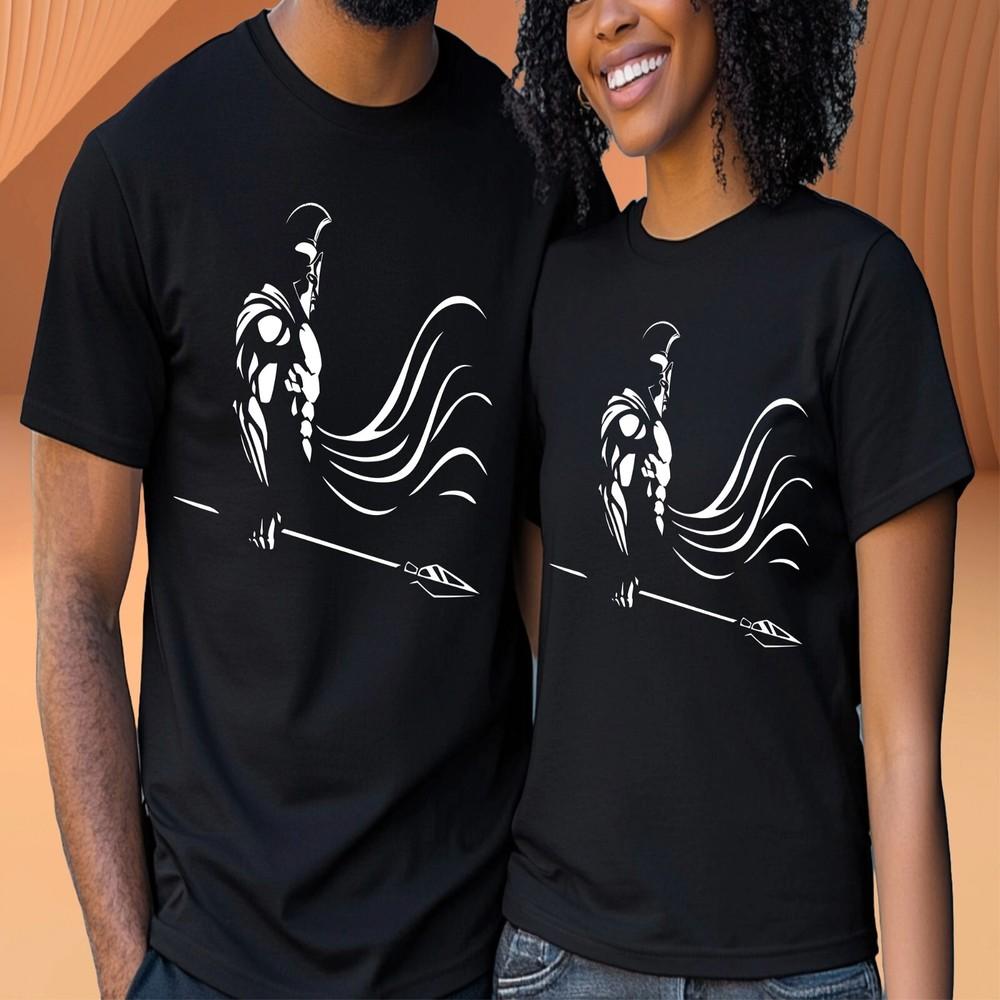 

Warrior T Shirt Unisex Spartan Helmet Greek Gladiator Spear Bold Graphic Gift S