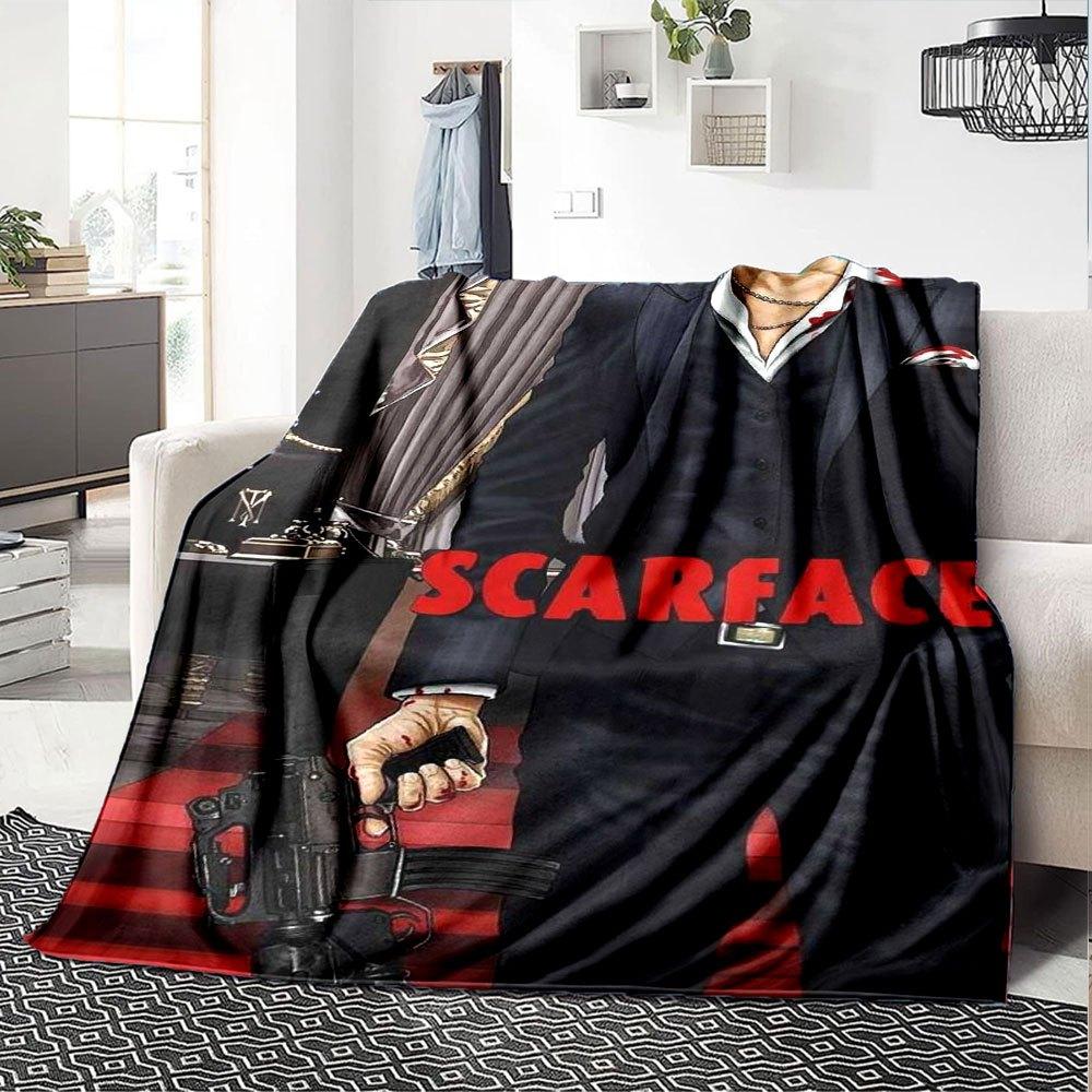 1pc Scarface-Inspired Flannel Blanket - Soft Cozy All-Season Throw for Bedroom, Sofa, Camping, Travel - Perfect Gift for Movie FansB56