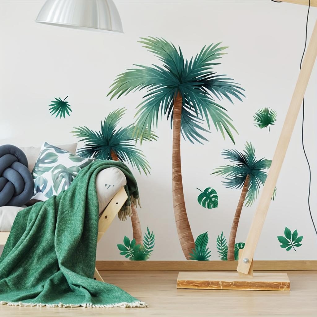 Beach Scenery Coconut Tree Wall Stickers DIY Palm Tree Decals Living Room Bedroom Home Decoration Self-adhesive Wall Accessories