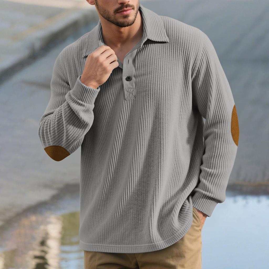 Men's  Casual Outdoor Lapel Corduroy Pullover Long-sleeved Top