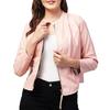 NOORA Womens Real Lambskin Baby Pink Leather Jacket With Zipper & Pocket | Shoulder Strap | Snap On Sleeves |