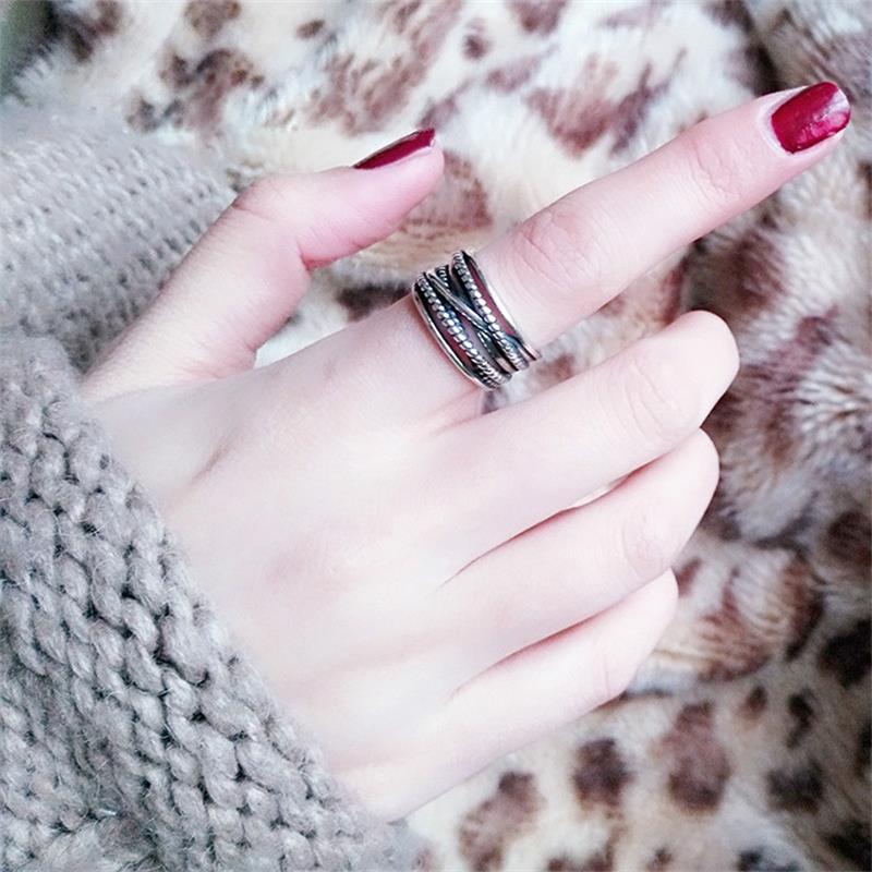 XIYANIKE Silver Color Vintage Multilayer Winding Adjustable Cuff Finger Rings For Women Girl Fashion New Jewelry Party Gift