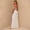 2025 Autumn Women's Solid Color Sleeveless Backless Slit Spaghetti Strap Dress