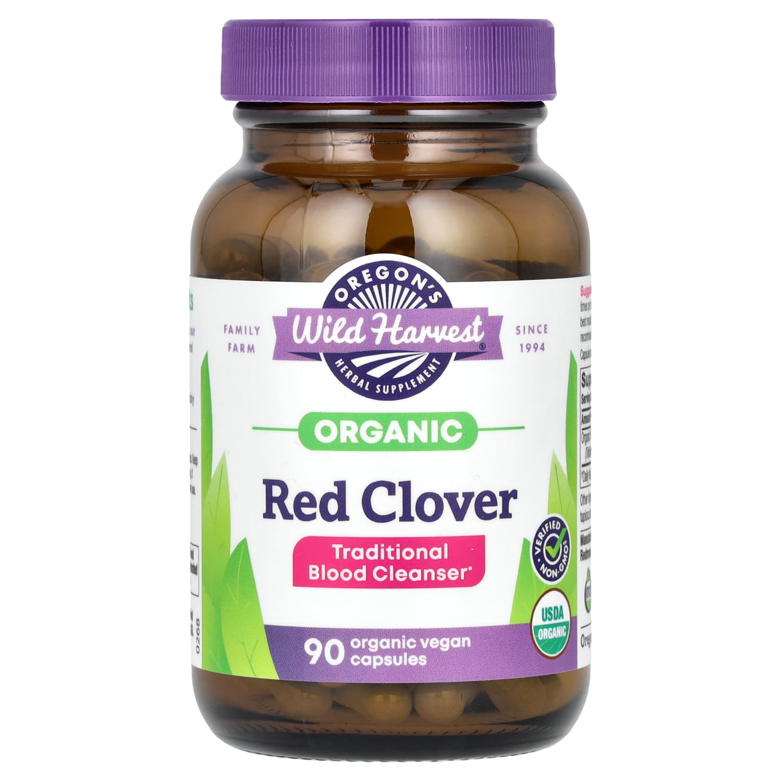 

Oregon S Wild Harvest, Organic Red Clover, Organic Veggie Caps, 90 Count (350Mg/Capsule)