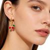 Cherry Fruit Gold Earrings: Fashionable European & American Style, Light Luxury, 18K Oil Drip, Colorfast, Vacation Niche Design.