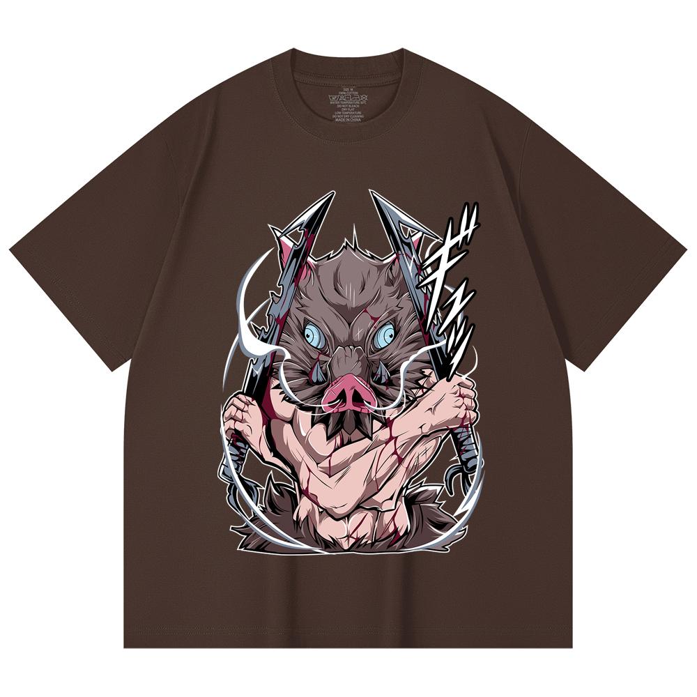 230 Gsm 100% Cotton Demon Slayer V4 Inosuke Print Unisex Heavy Cotton T Shirt