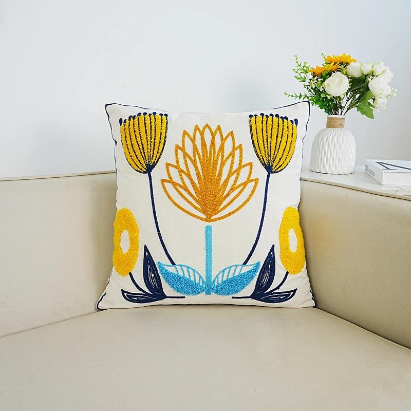 1pc Spring Embroidered Floral Cushion Cover, Soft Fabric, 45*45CM, Suitable For Living Room, Bedroom, Sofa, Home Decor