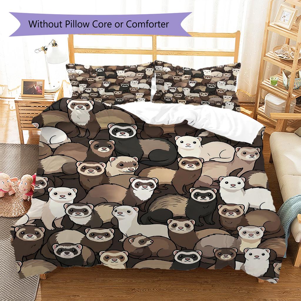 Cartoon Animal Art Pattern Bedding,Quilt Set Quilt Cover Pillowcase Home Birthday Gift (1 * duvet cover + 2 * pillowcase, without core)