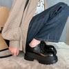 Fashion Women's new leather cowhide round toe high-heeled lace up college style single shoe with thick sole retro casual shoes