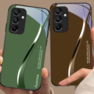 Two Tone Stripes For Samsung Galaxy A15 5G 54 4G 51 50 24 35 90 71 12 51 53 52S 80 22 34 Black Tempered Glass Phone Case