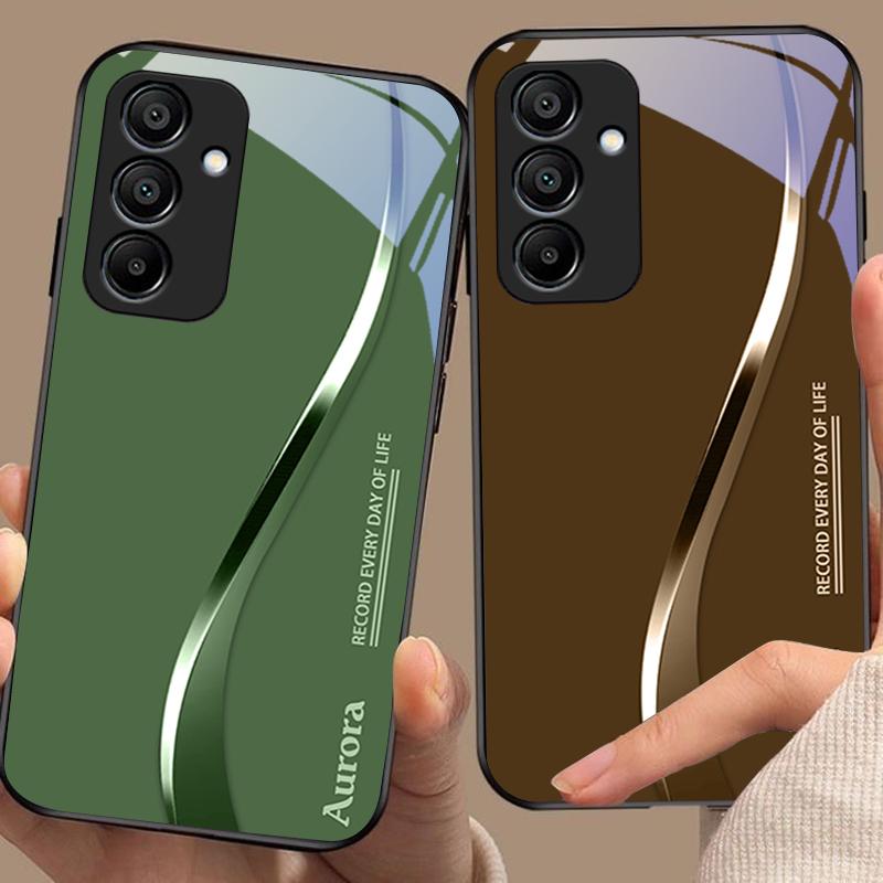 Zweifarbige Streifen für Samsung Galaxy A15 5G 54 4G 51 50 24 35 90 71 12 51 53 52S 80 22 34 Schwarze Handyhülle aus gehärtetem Glas