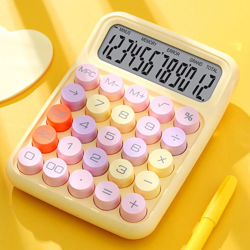 Tastatur Kalkulator Kontor 12-sifret Mekaniske Knapper Kalkulator Søt Godterifarge Skoleutstyr Studenter/Finans Skrivesaker