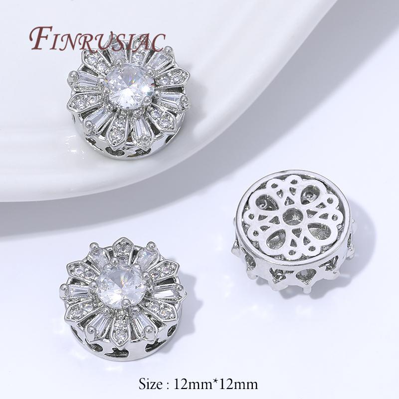 Style Multiple Plaqué Or 14K Perles Zircon pour Fabrication de Bijoux, Perles Espacement Métal, Perles Fleurs Rondes Séparateurs Accessoires DIY