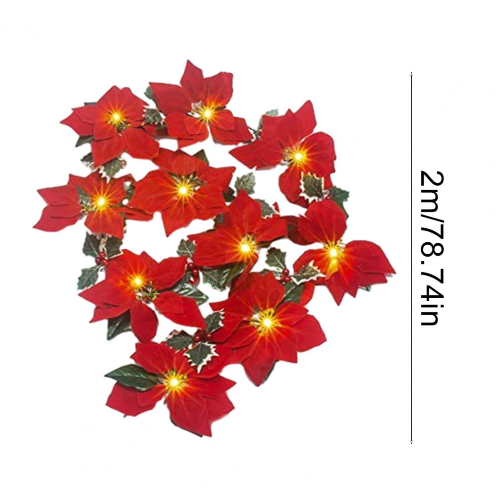 Fireplace String Light Garland LED Warm Light Wireless Christmas Wreath Garland with Flowers Holiday Decoration