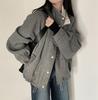 Chic French Retro Gray Woolen Lapel Coat for Women - Winter 2024