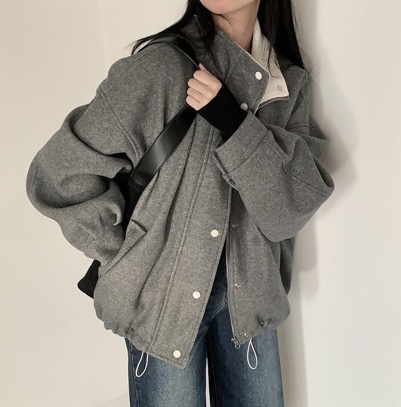 Schicker Französischer Retro Grauer Wollmantel mit Revers für Damen - Winter 2024