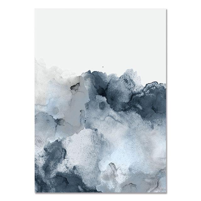Blue Gray Wall Art Nordic Poster Abstract Watercolor Decoration Picture for Living Room Modern  Canvas Painting Home Decor
