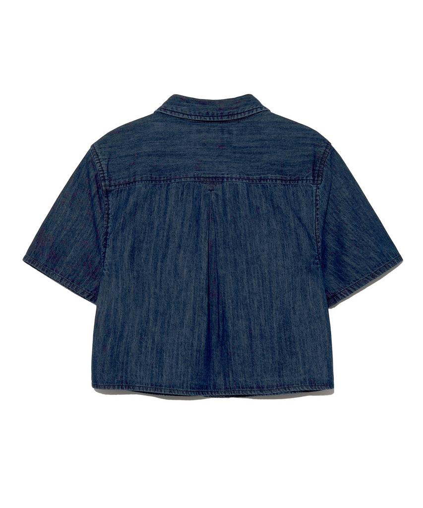 LEE Women'S Short Crop Denim Short Sleeve Shirt Indigo Dark
