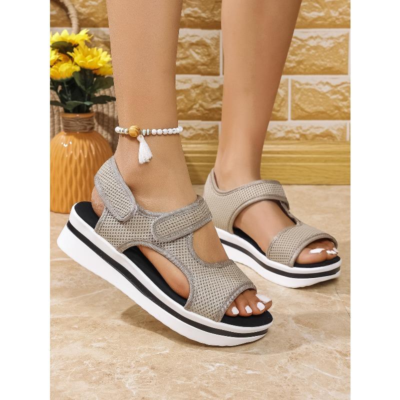 2025 Summer New Arrival Plus Size Chunky Sole Mule-Style Velcro Beach Sandals for Women - Casual Comfortable Women's