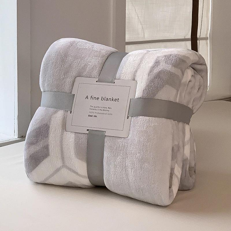Flannel Fleece Blanket for Beds Reactive Printed Thicken Warm Blankets for Winter Single/Queen/King Size Plaids for Sofa Blanket