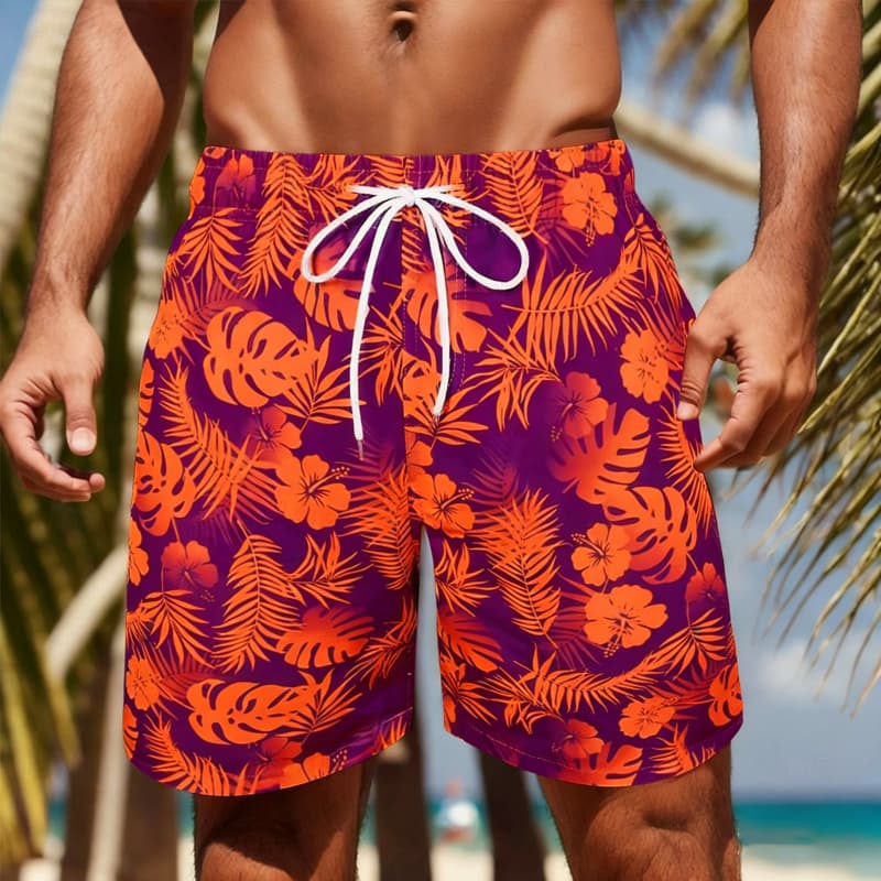 Fresh Nature Monstera Floral Print Beach Shorts Breezy Casual Trendy Outfit Wear For Summer Beach And Poolside Style