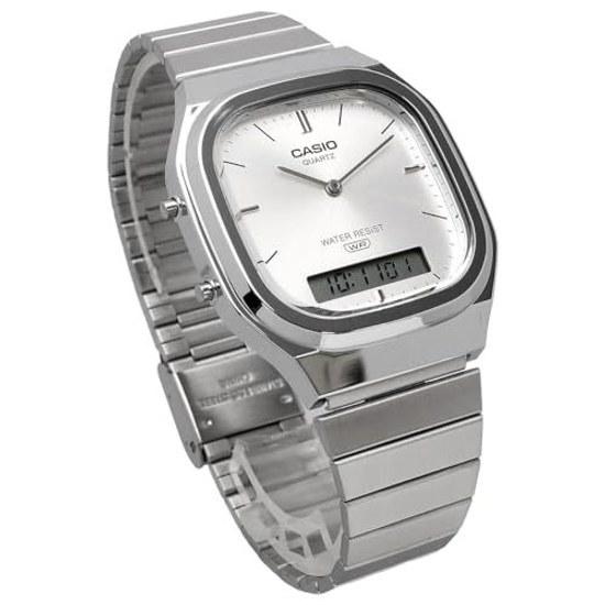 CASIO Ana-Digi Quartz Wristwatch Edgy Collection AQ-240E-7A Unisex Dual Time Silver Overseas Model