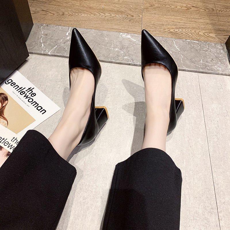 Pointed High Heels 2024 New Fashion  Chunky Heel Shallow Women Shoes Temperament Versatile Work Shoes Red Wedding Shoes pumps