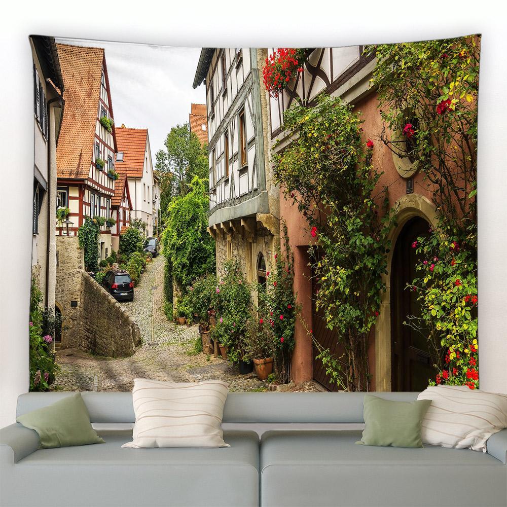 Italien Ländliche Kleinstadt Straßenlandschaft Wandbehang Wandteppich Retro Stil Architektur Hintergrund Dekor Hippie Schlafzimmer Decke