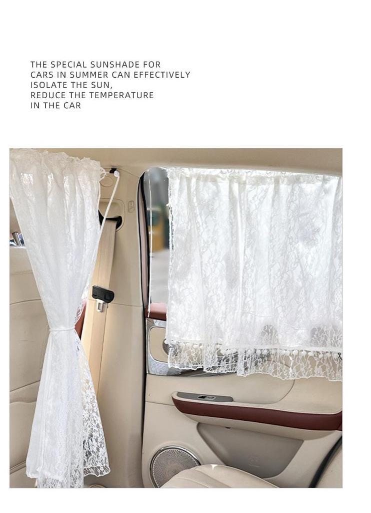 Lace Retractable Car Partition Curtain: Double-Layer, Sunshade, Heat Insulation, Privacy Protection.