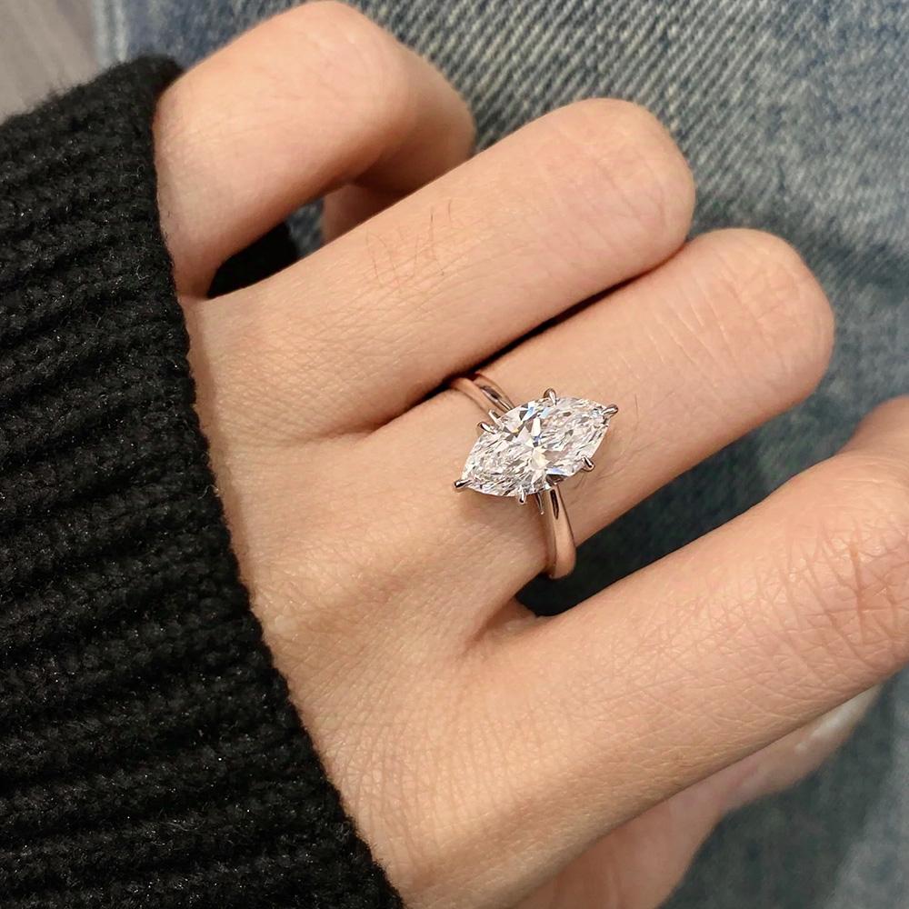 BXINY 1/2CT Marquise Cut Moissanite Ring 925 Silver for Women Solitaire Wedding Band Gifts Fine Jewelry GRA