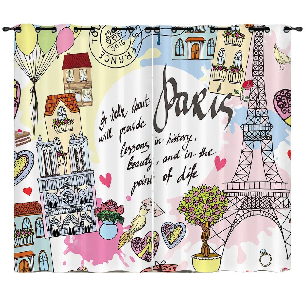 Rideau Illustration Peinte à la Main Tour Eiffel Rideau Impression Numérique 3D Rideau Occultant