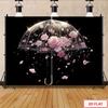 2D Dreamy Floral Backdrop Transparent Umbrella Filled with Pink Roses & Glitter Themed Party Background