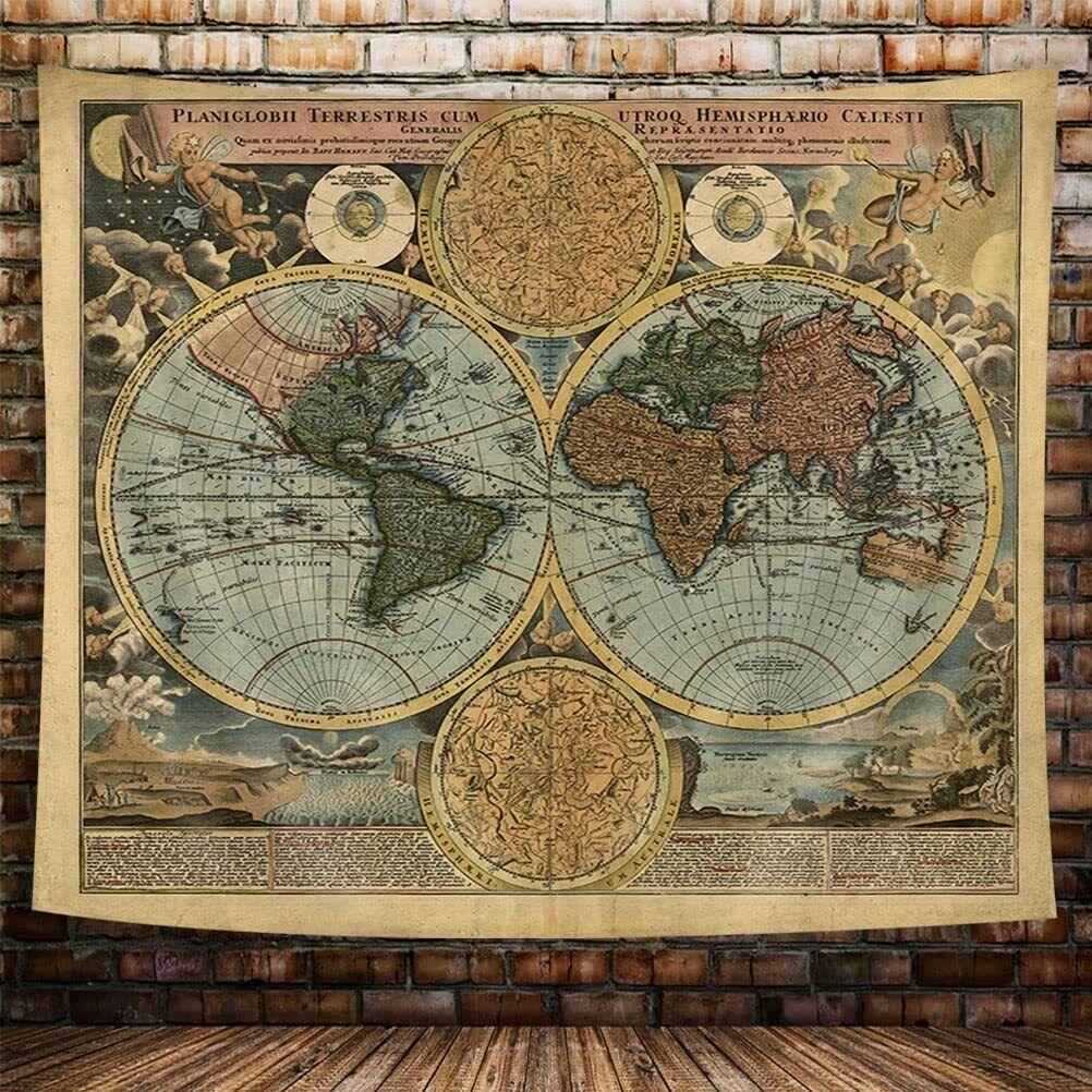 Tapestry antique world map medieval globe 75x100
