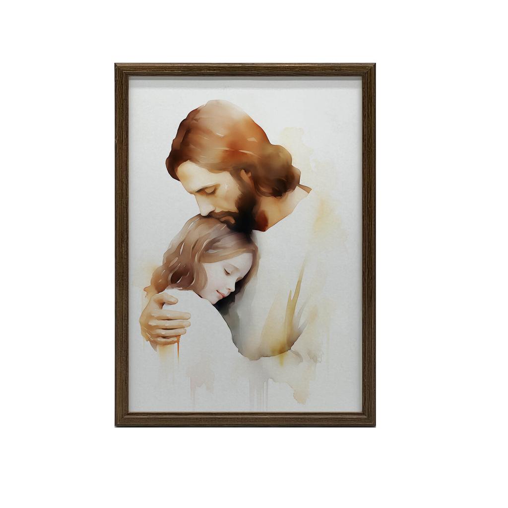 Embraces of Hope - Jesus Hugging a Girl Embraces of Hope - Jesus Hugging a Girl, 30X40 Cm, Black Aluminum Frame, 230 Matte Paper
