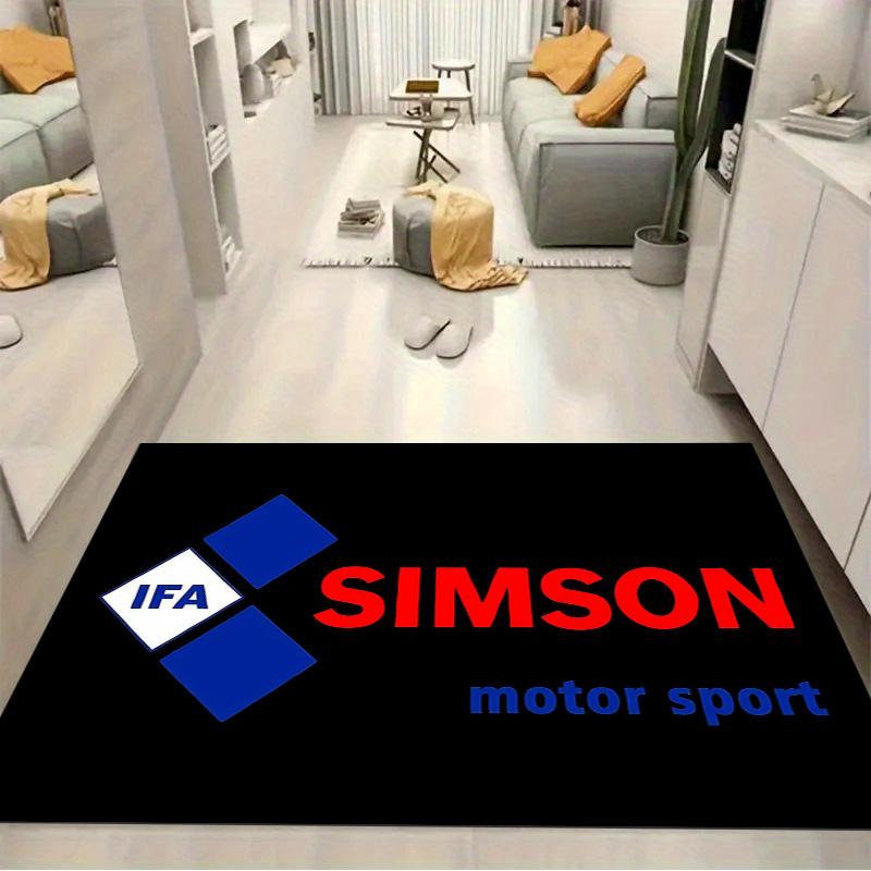 Simson Motor Sport Logo Print Area Rug Motorcycle Fan Non‑Slip Rectangular Floor Mat Black Home Decor For Gaming Room Bedroom