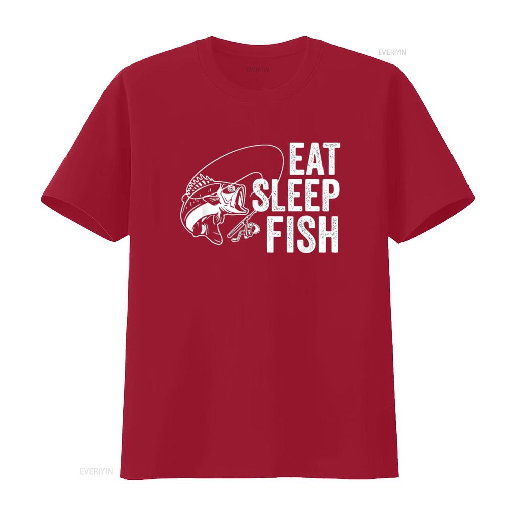Mens Eat Sleep Fish Funny Fishing Youth Design T Shirt Black Medium Vintage Washed Graphic Top For Everyday Wear Stretched