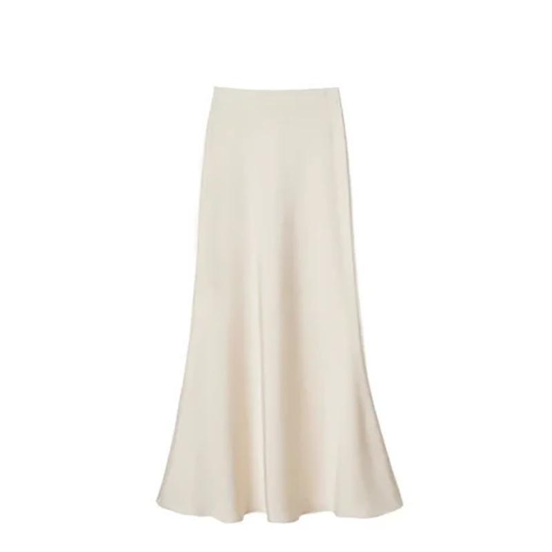 Enhanced Autumn High-Waisted Slimming Midi Skirt for Women in Acetate Satin Fabric. Please view the product before ordering.