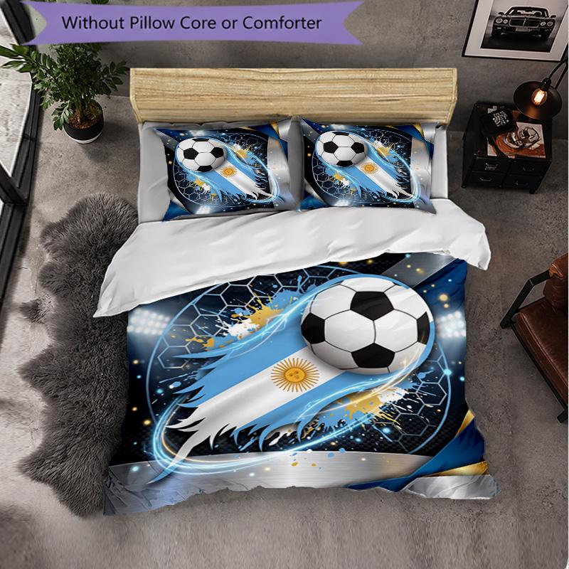 Argentina Football Pattern 3 Pieces Bedding Set Soft Microfiber Duvet Cover with Pillow Cases for Bedroom