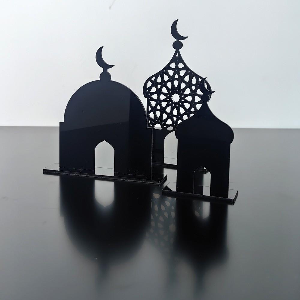 Kreative Acryl-Ramadan-Ornamente Burg Basteln Gold Schwarz Eid Mubarak Dekorationen DIY Islamische Tischdekoration