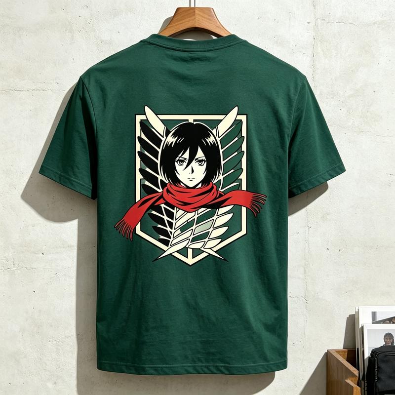 Mikasa AckerUnisex Wings of Freedom Attack On Titan Back Graphic T Shirt Unisex Unisex Cotton Short Sleeve Tee Streetwear Casual